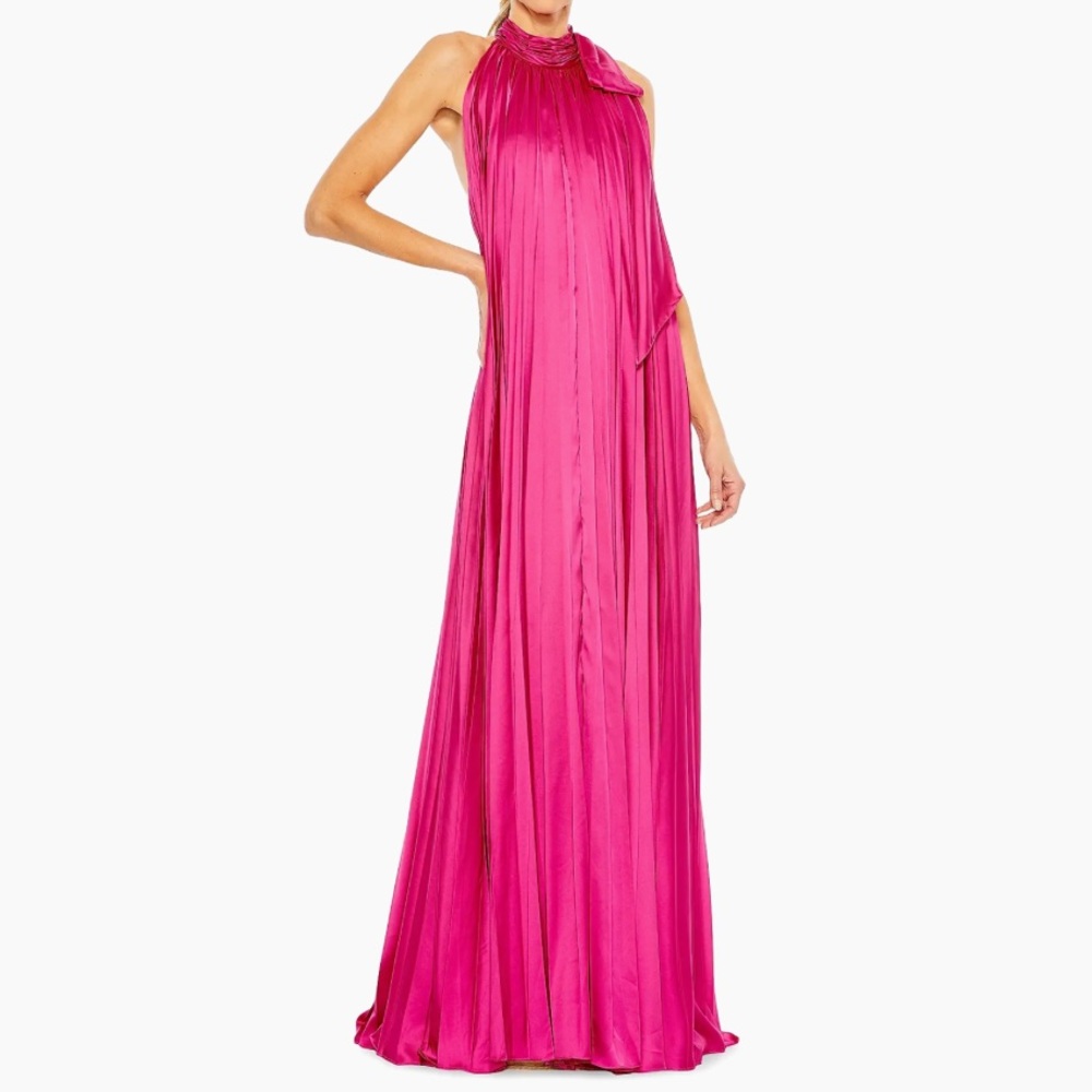 New Ieena for Mac Duggal Pleated Trapeze Halterneck Gown Size 6